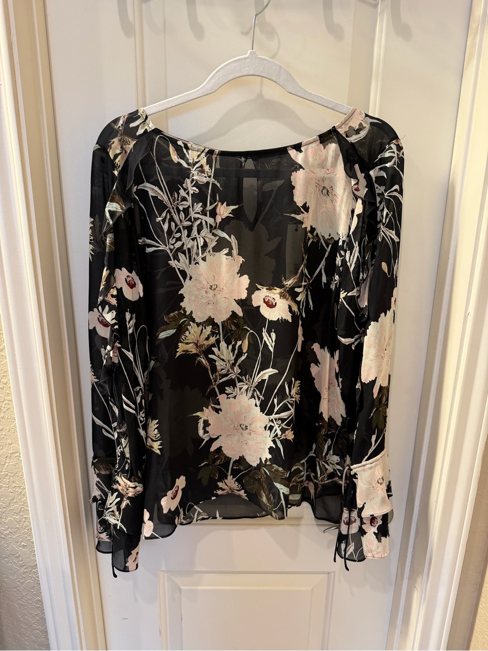 Lucky Brand Black Sheer Floral Peasant Blouse